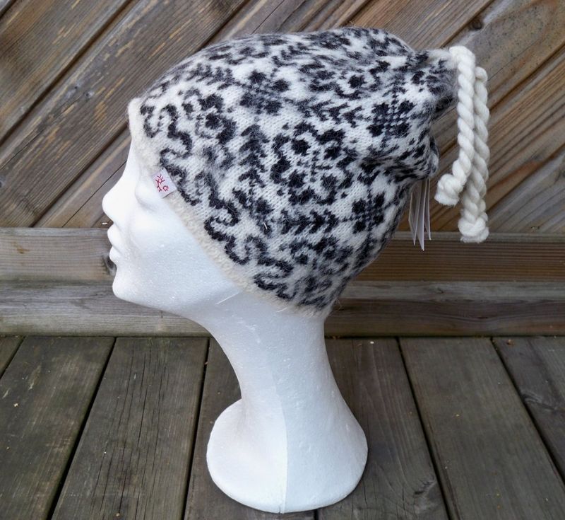 Vit Svart Mössa Luvos Shetlandsull