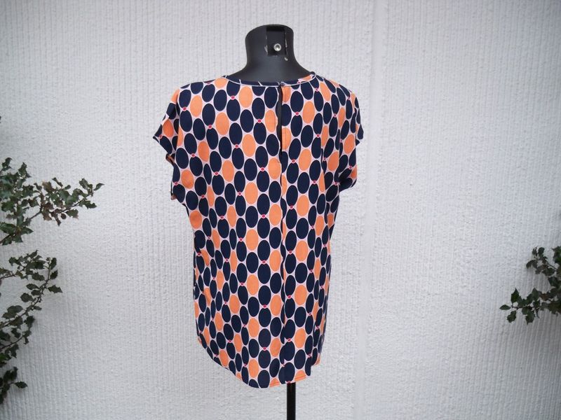 Orange Blå Mönstrad Blus