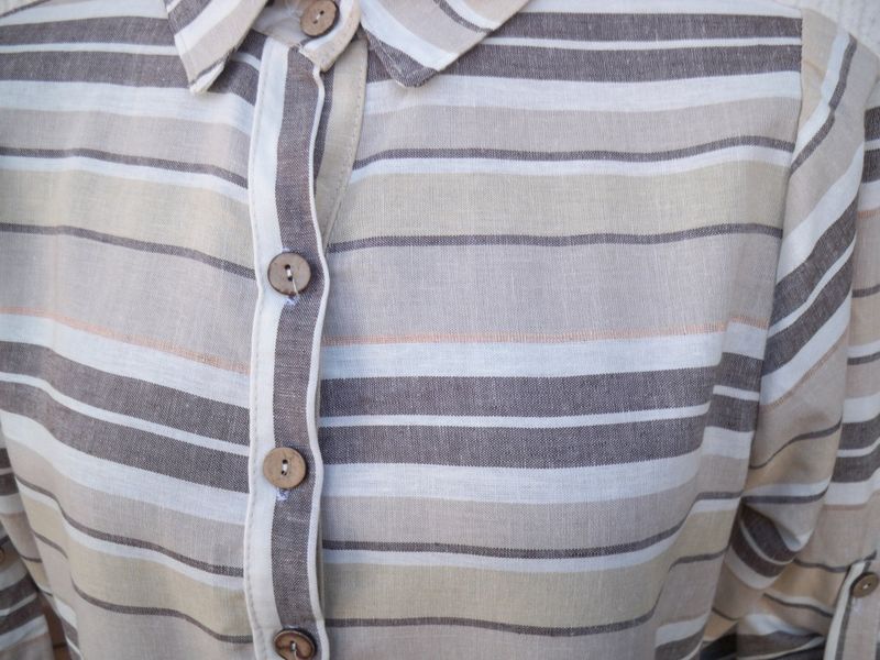 Randig Klänning Lin Viskos Beige Vit Ljusbrun