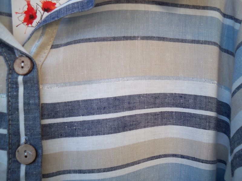 Randig Klänning Lin Viskos Blå Vit Beige