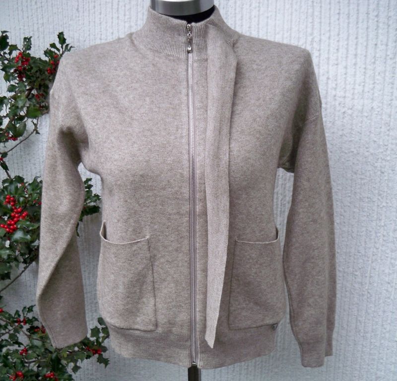 Sandbeige Stickad Kofta Jacka