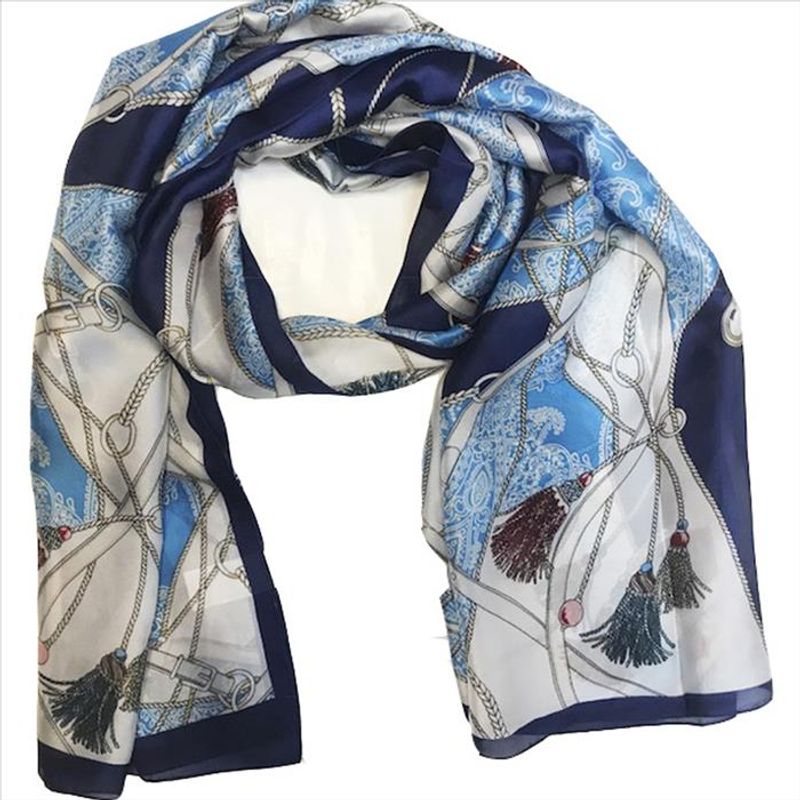 Blå mönstrad sjal scarf viskos silke