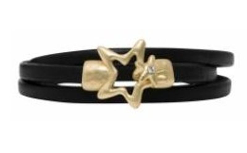 Svart Läderarmband Med Gulddetalj ISSEY Dansk Smykkekunst