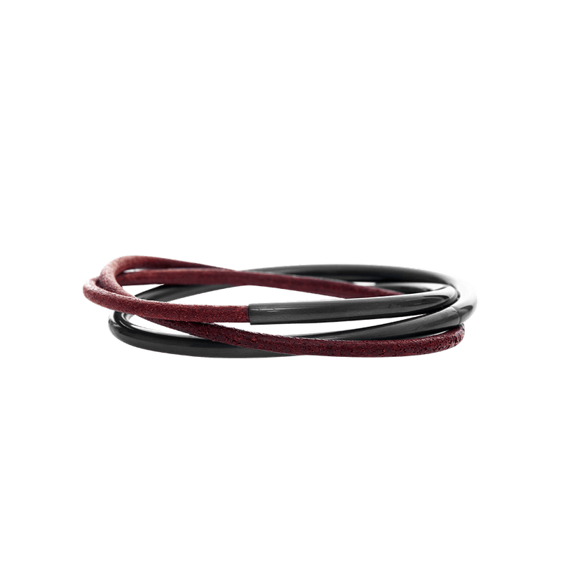 Läderarmband THORDIS SLIM Vinrött Hematit. Dansk Smykkekunst