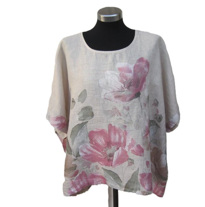 Huvudbild Oversized Beige Blommig Linnetopp