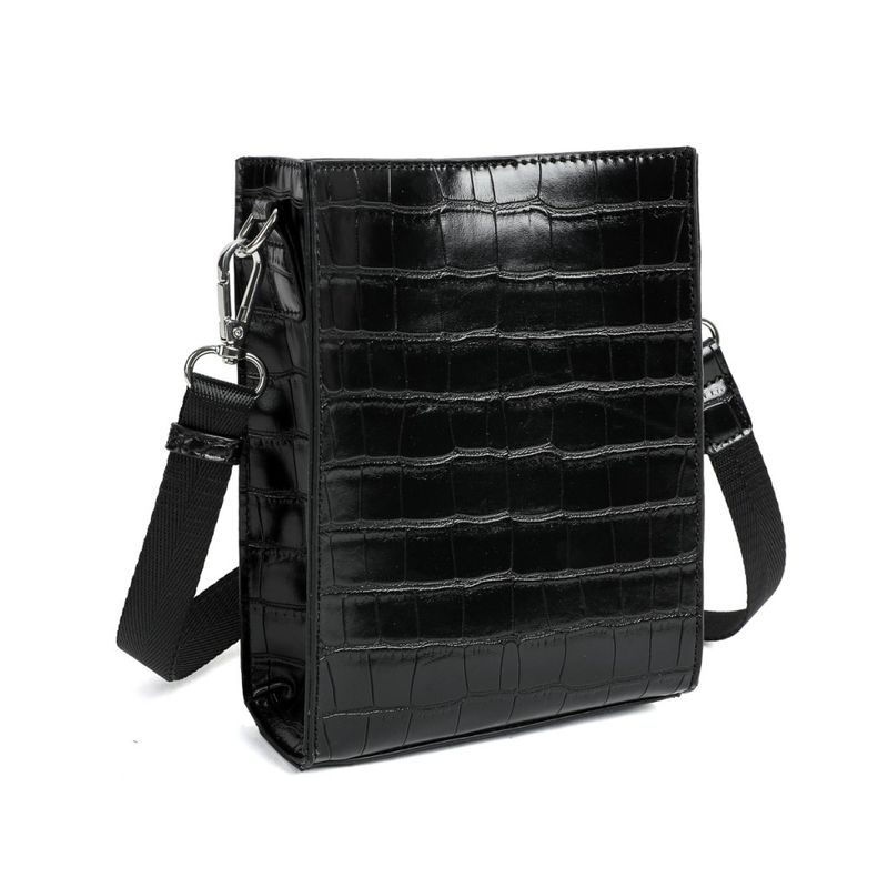 Svart liten axelremsväska mobilväska Croco