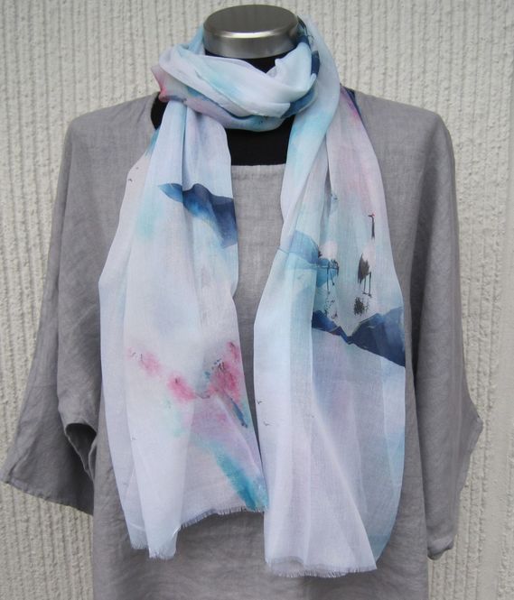 Huvudbild Mönstrad Tunn Scarf Blå Pastellfärger Viskos/silk