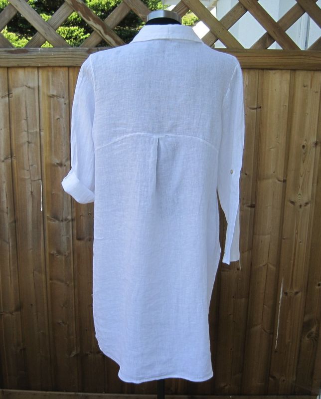 Vit Knälång Linneklänning / Tunika Med Krage