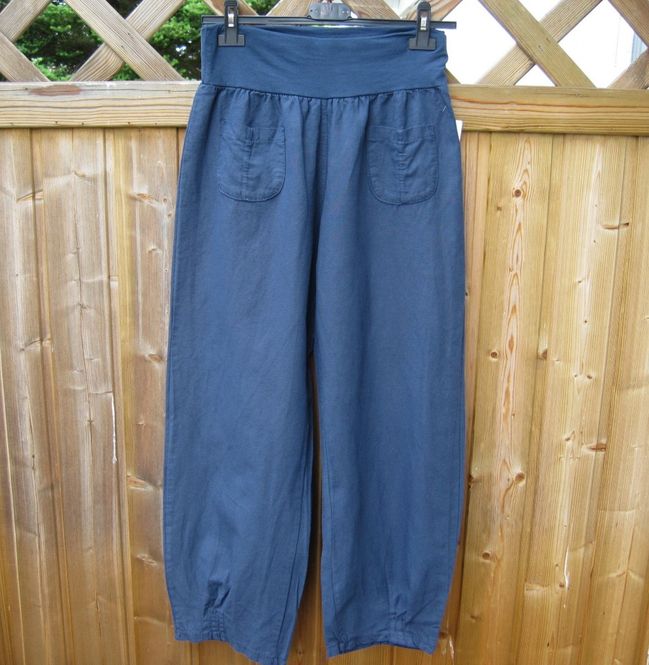 Huvudbild Marinblå Linnebyxor med vida ben