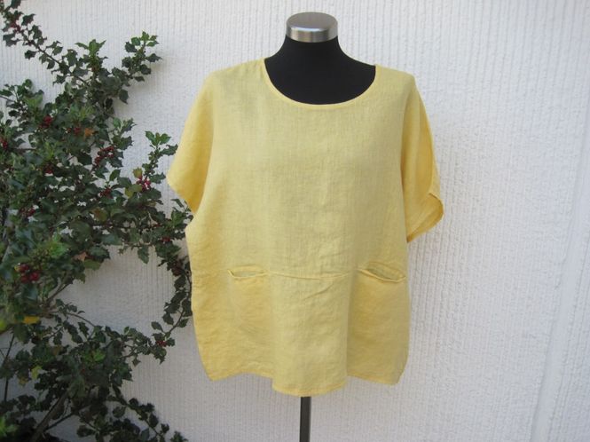 Huvudbild Gul linneblus med kort ärm Puro Lino