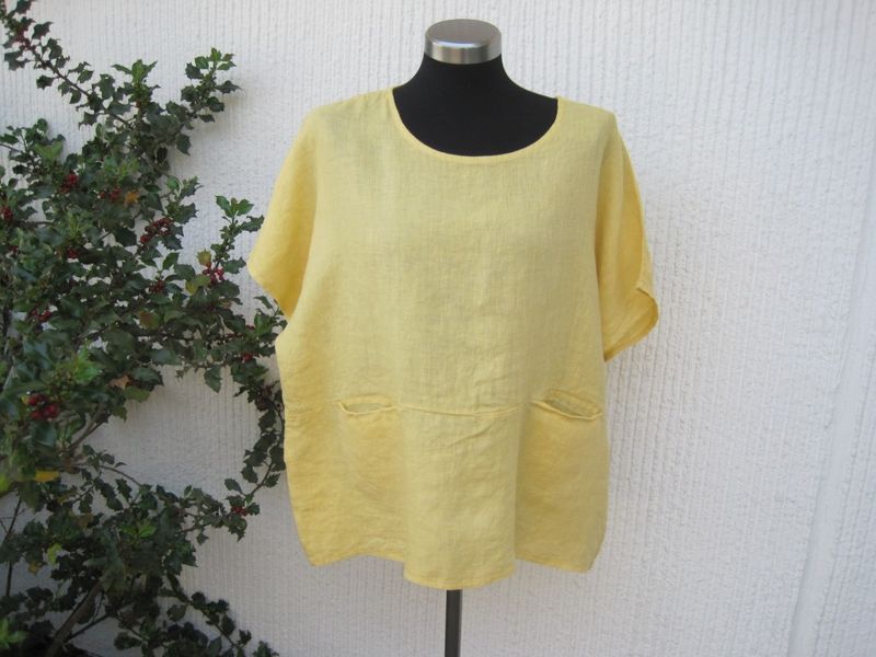 Gul linneblus med kort ärm Puro Lino