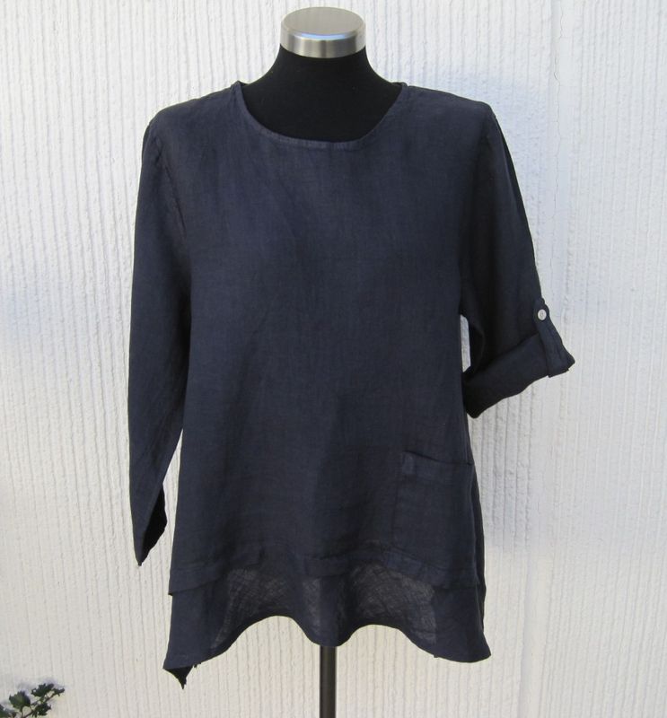 Mörkblå Linnetunika Med Halvlång Ärm