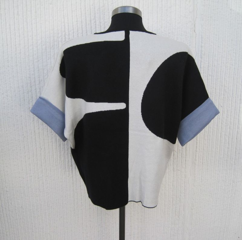 Stickad Tröja Svart Vit Halvlång Ärm