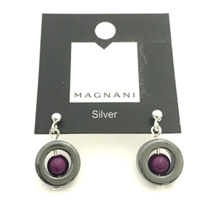 Örhängen Hematit Med Lila Pärla Iris Magnani Smyckesdesign