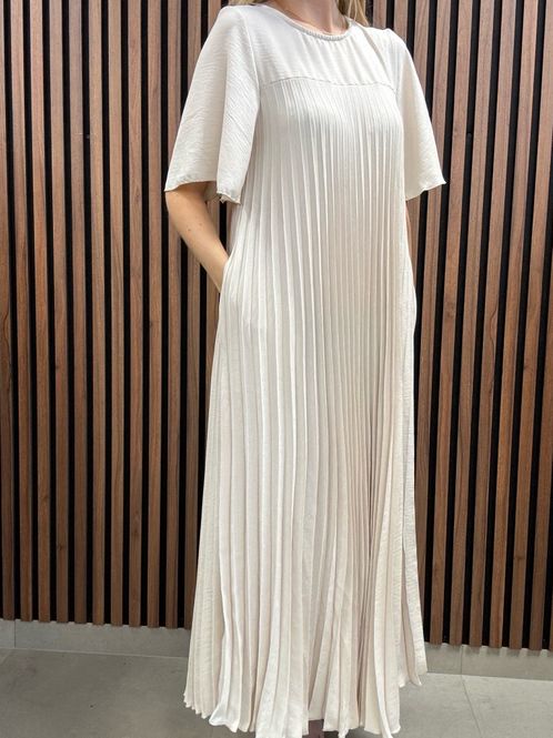 Huvudbild Gemini - Majo Beige Plisserad Lång Klänning