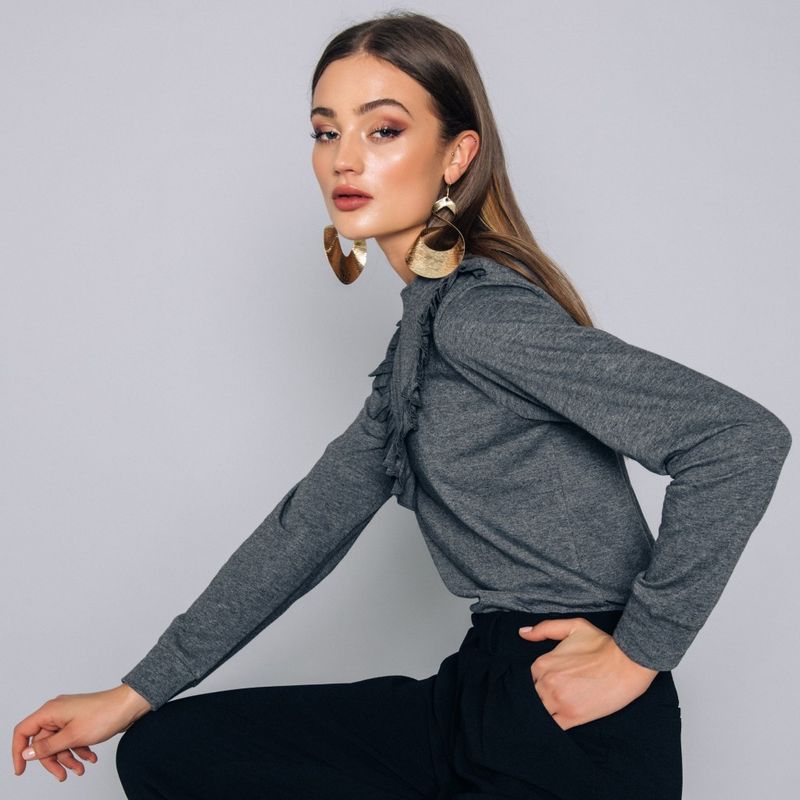 Grå Tröja Simone Frill Top Rut & Circle