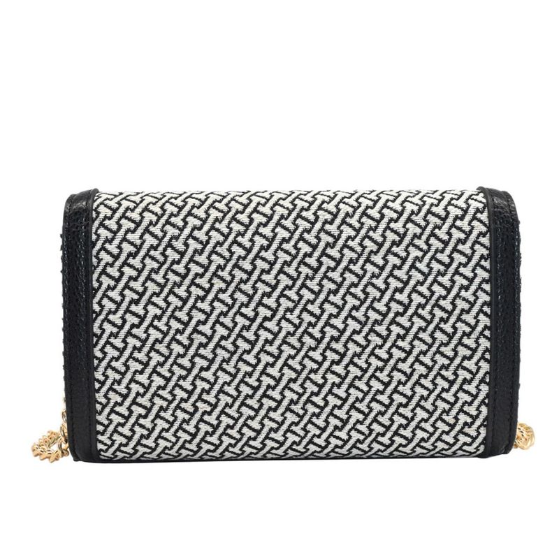 Svart liten mönstrad kuvertväska clutch med axelrem kedja