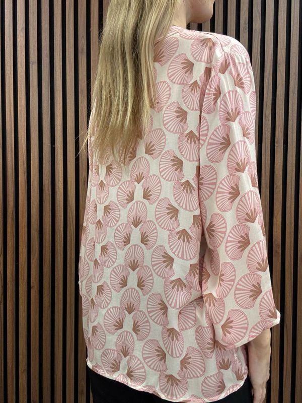 Gemini - Wilda Mönstrad Blus Cremevit Rosa
